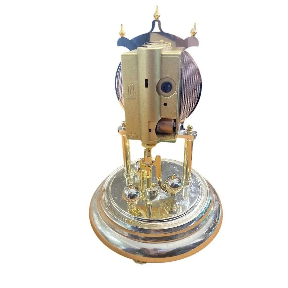 Elgin Quartz Anniversary Torsion Dome Clock Gold Rotating Pendulum Roman